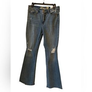 Seven7  Light‎ Blue Flare Distressed Jeans Slim Fit Raw Hem Size 8